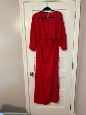 Anthropologie Red Maxi Dress with Front Cutout